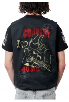 Gilet Danse Country homme Last Rebels "I love Country Music" cowboy et sa guitare"