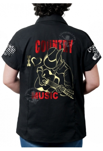 Modèle exclusif Danse Country Last Rebels "I love Country Music" cowboy et sa guitare"