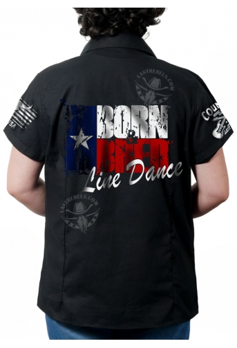 Modèle exclusif Danse Country Last Rebels "Né et élevé à la Line Dance" sur drapeau Texan