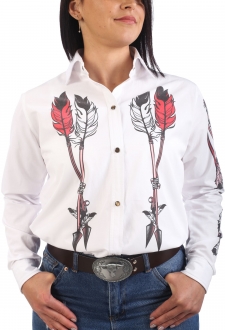 Chemise de Danse Country blanche "motif indien rouge" à personnaliser