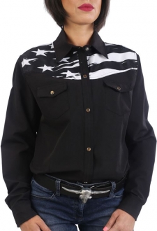 Chemise de Danse Country noire "drapeau US" à personnaliser