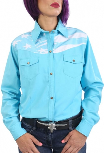 Chemise de Danse Country turquoise "drapeau US" à personnaliser