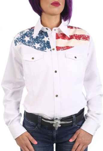 Chemise de Danse Country blanche "drapeau US couleur" à personnaliser