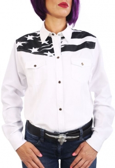 Chemise de Danse Country blanche "drapeau US noir" à personnaliser