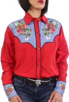 Chemise de Danse Country rouge "motif floral" à personnaliser