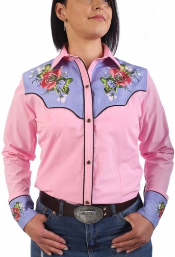 Chemise de Danse Country rose "motif floral" à personnaliser