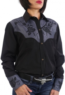 Chemise de danse country noire "motif floral"  à  personnaliser