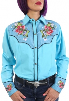 Chemise de Danse Country turquoise "motif floral" à personnaliser