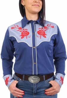 Chemise de Danse Country bleue "motif floral" à personnaliser