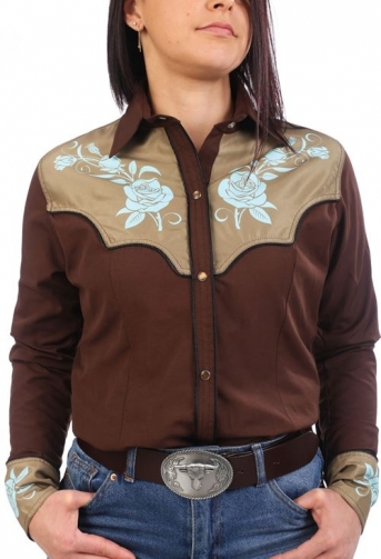 Chemise de Danse Country marron "motif floral" à personnaliser