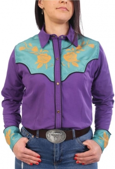 Chemise de Danse Country violette "motif floral" à personnaliser